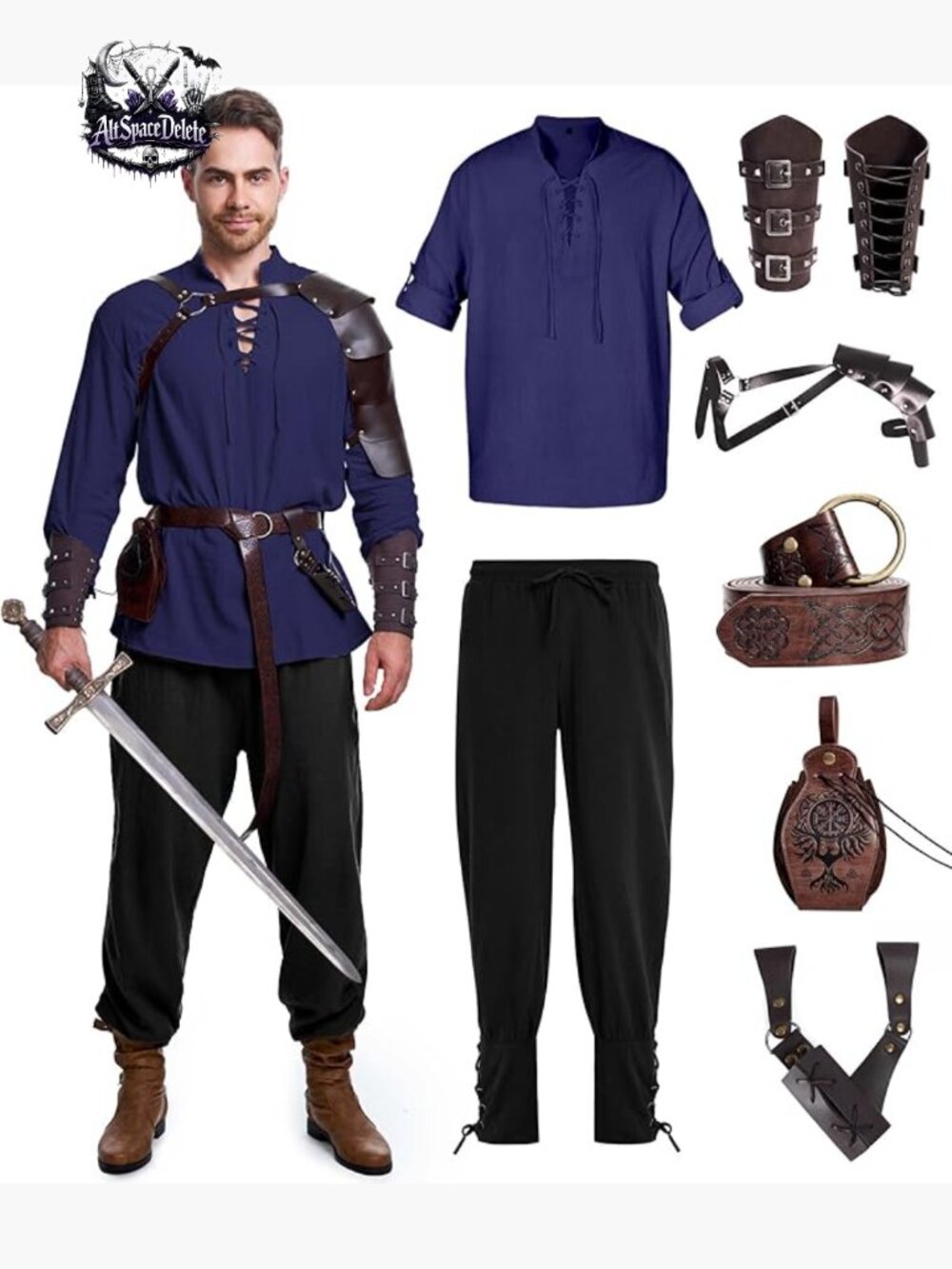 Renaissance Costume Set - Pirate Viking Medieval 8 Piece